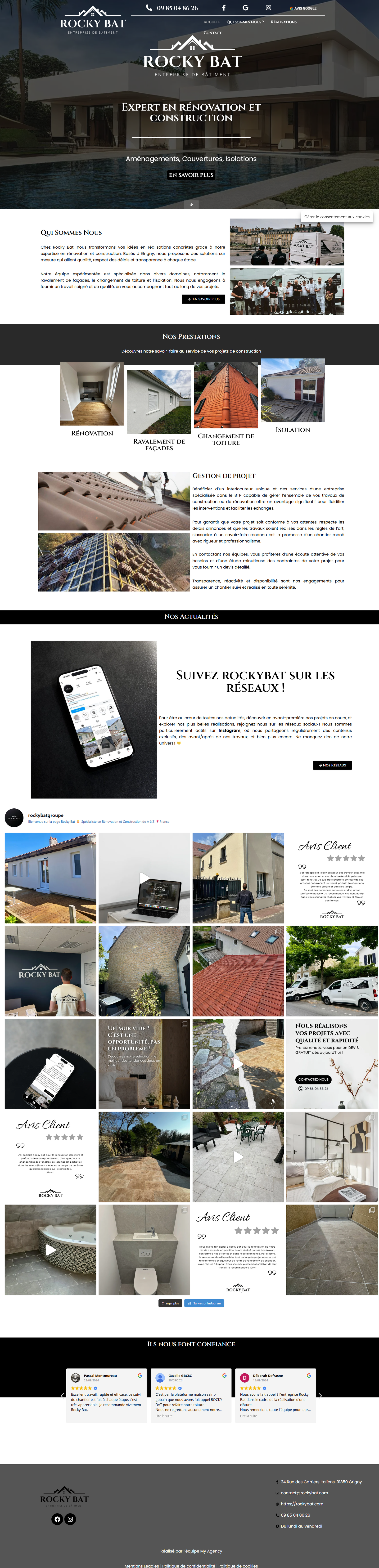 Capture d'écran de la page d'accueil du site de Rocky Bat