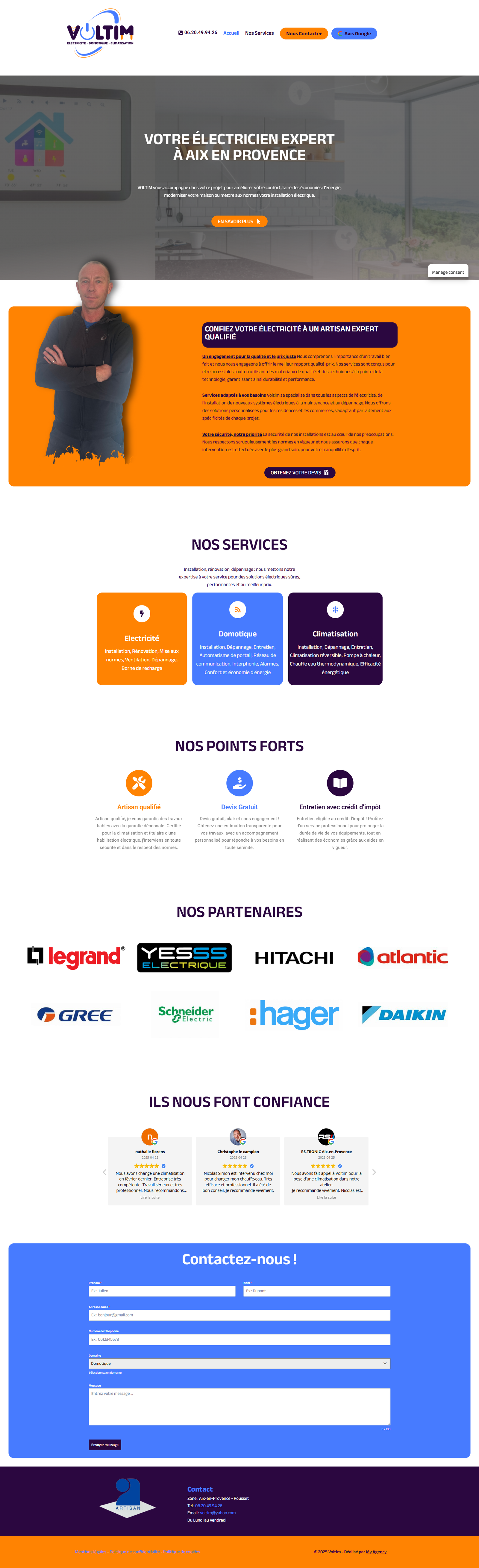 Capture d'écran de la landing page du site de Voltim
