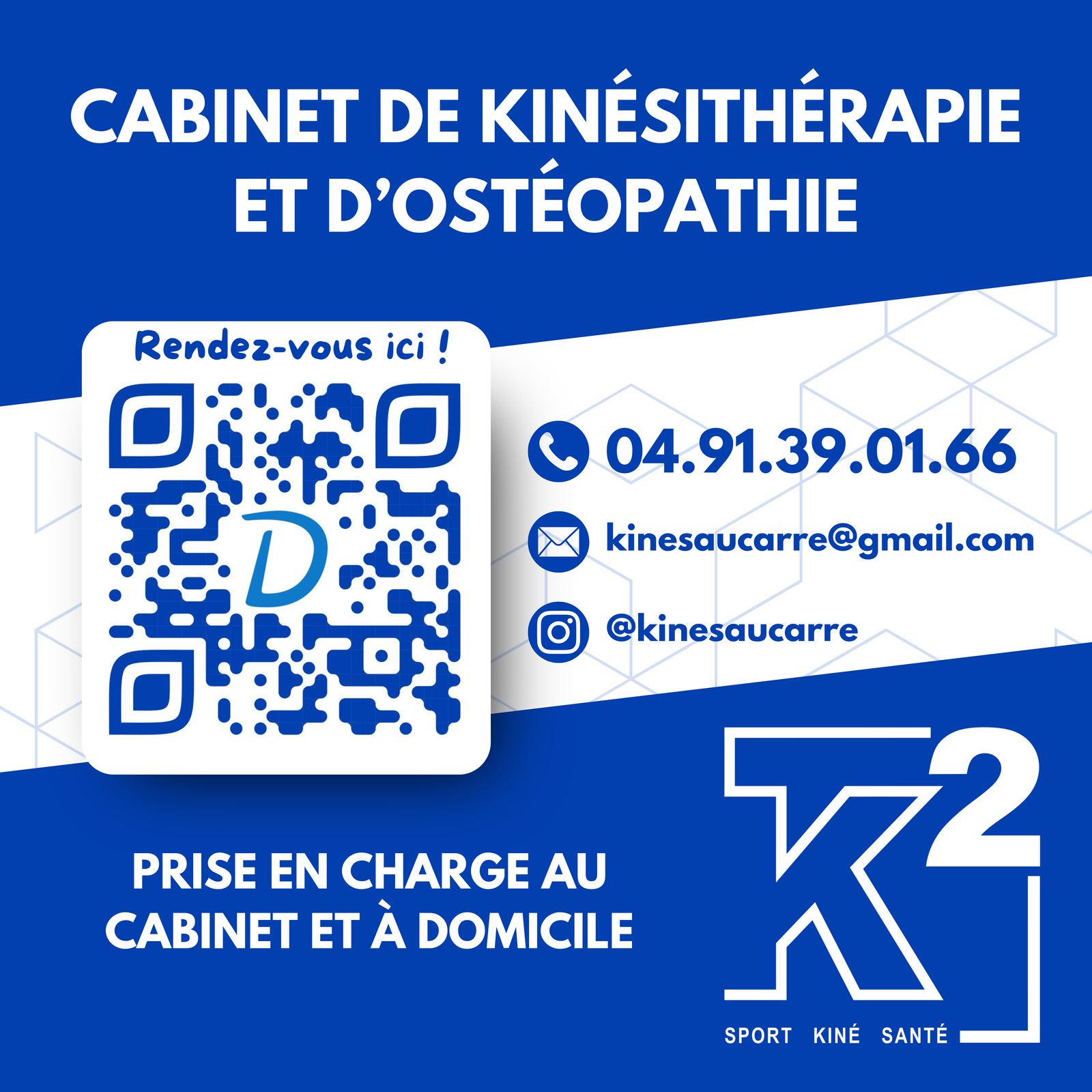 Informations de contact du cabinet de kinésithérapie et d'ostéopathie Kinés au carré