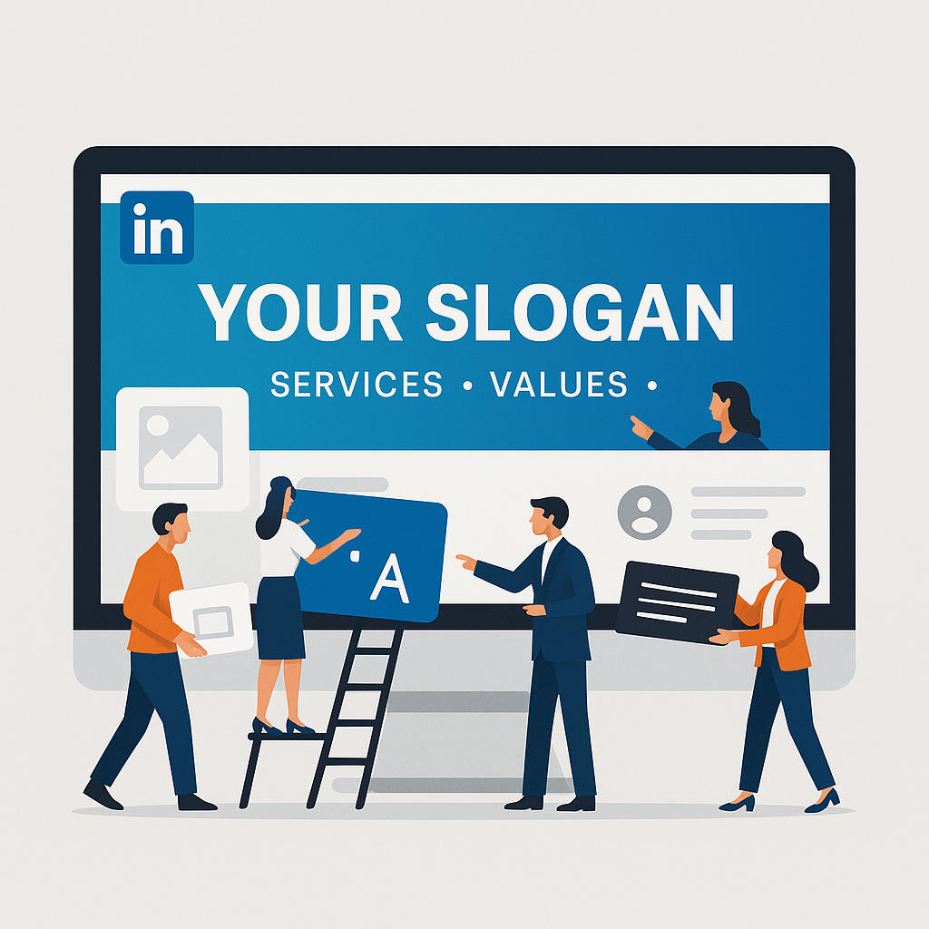 Professionnels personnalisant une bannière LinkedIn