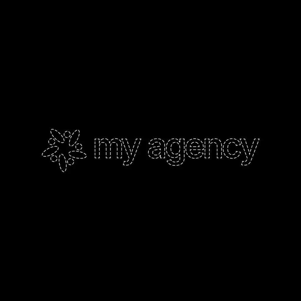 Logo de My Agency en pointillés blancs sur fond noir